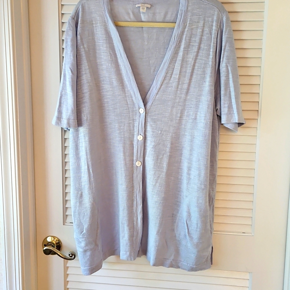 J. Jill  Beach, Casual Blue Linen Blend Open Cardigan
